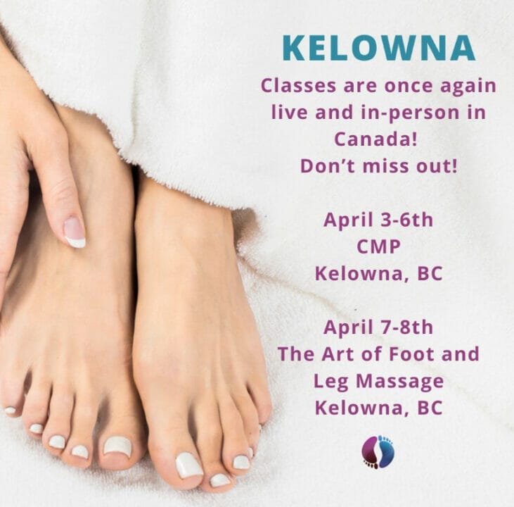 Kelowna class information with a photo of a woman's feet with a nice pedicure