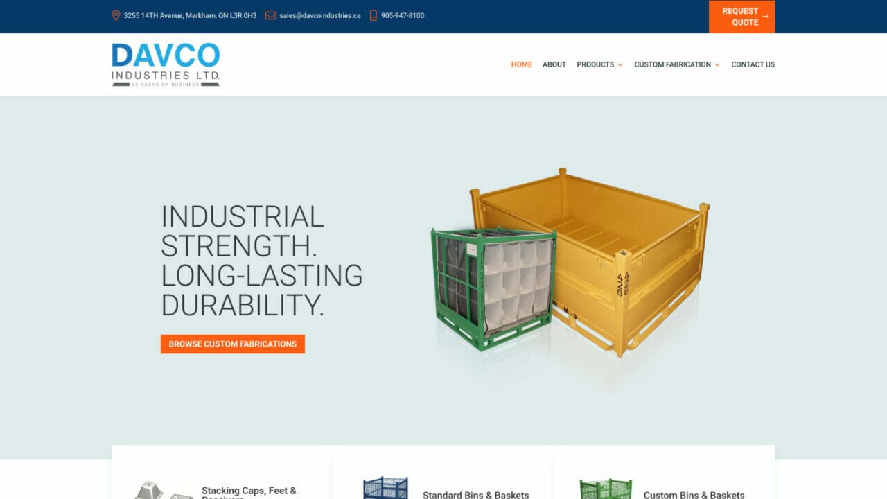 Screenshot of the Davco Industries Website