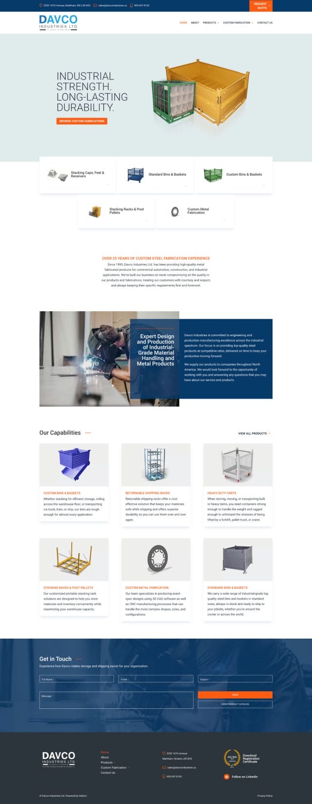 Screenshot of the Davco Industries Ltd. website's homepage