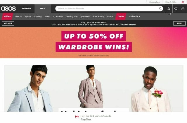 Asos Webstore Homepage Featuring A Personalized Navigation Menu 