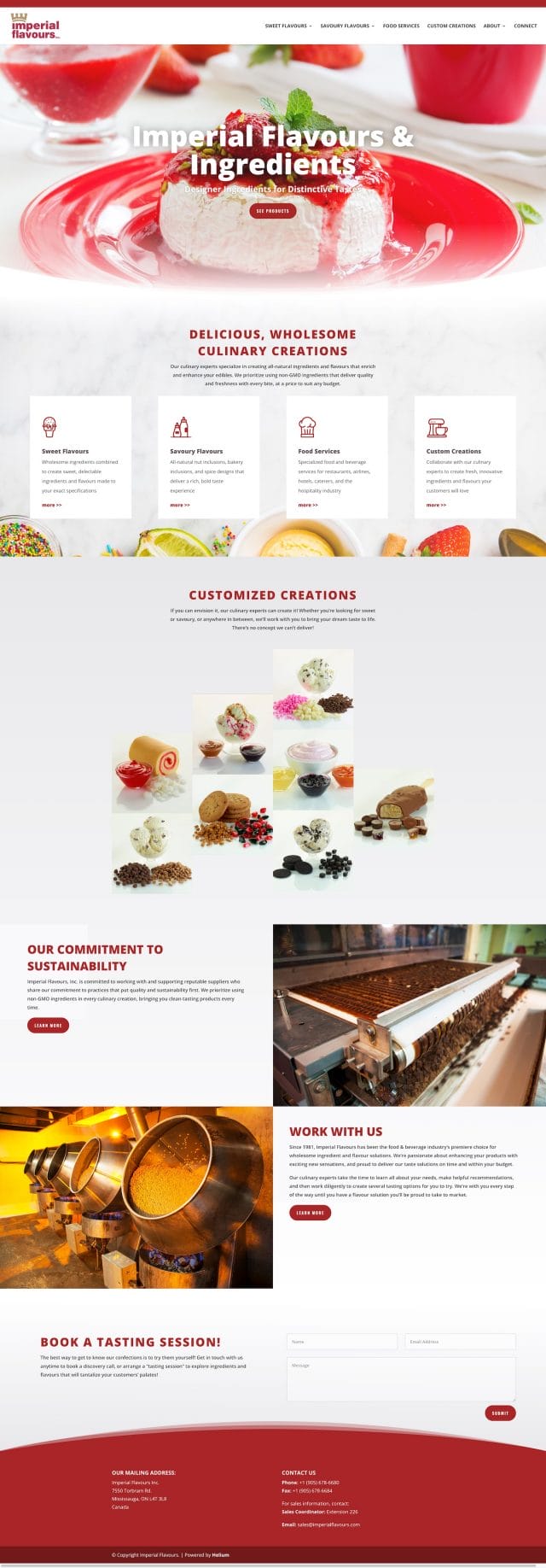 Screenshot of the Imperial Flavours website's homepage