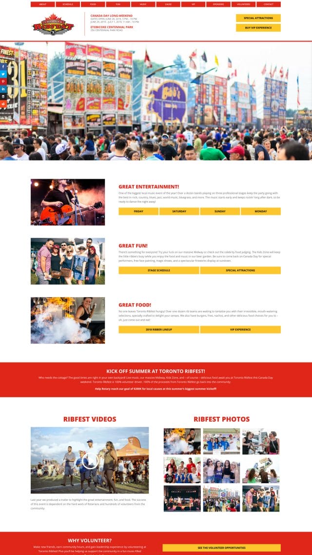 Screenshot of the Toronto Ribfest website's homepage