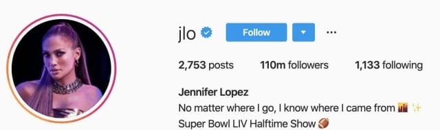 Jennifer Lopez Instagram profile
